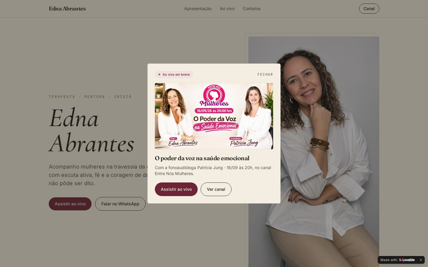 Página inicial do site Edna Abrantes