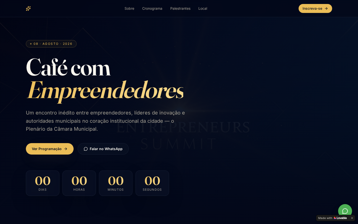 Página inicial do evento Café com Empreendedores